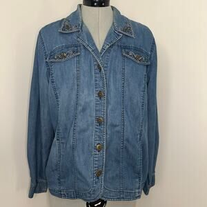 Vintage Alfred Dunner Denim Embellished Button Up Shirt Size 14